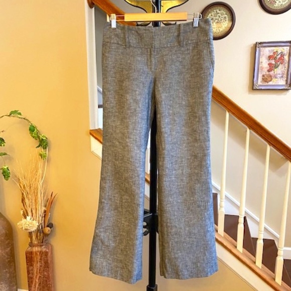 Ann Taylor Signature Linen Blend Wide Leg Grey Trousers NWOT Size 4